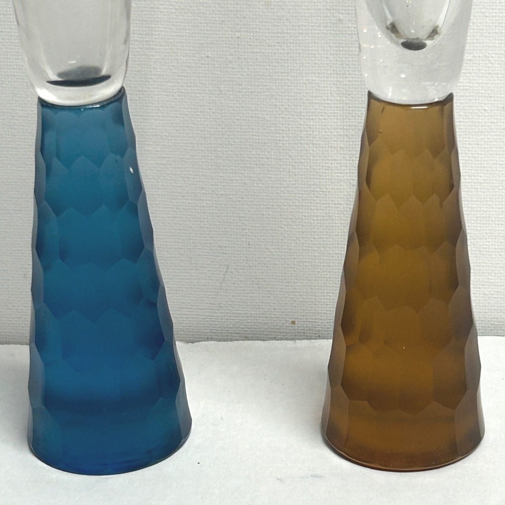 ARTLAND PRESCOTT HONEYCOMB STEM CHAMPAGNE FLUTES Brutalist Frosted glass MCM - Picture 2 of 14